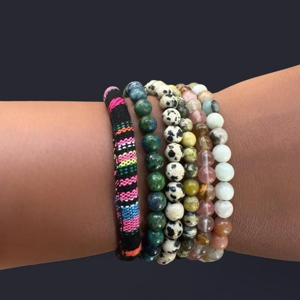 Dalmatian Jasper Adjustable Gemstone Bead Bracelet 6mm
